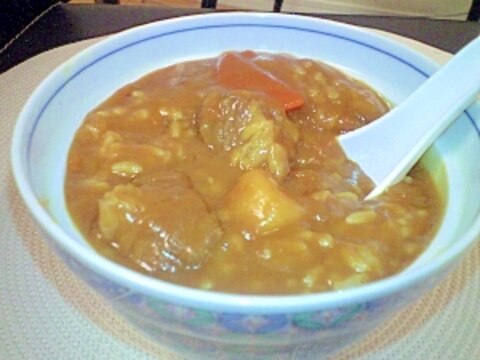 少しだけ残っちゃったカレーで☆カレーおじや風